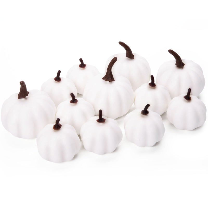 LOVEINUSA Artificial Pumpkins, 12PCS White Fake Pumpkins Fall Harvest Pumpkins Faux White Pumpkins for Halloween Thanksgiving Decorations - Image 1
